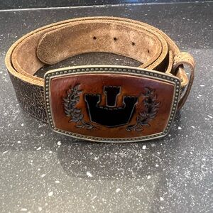 RARE Vintage Distressed Goorin Bros. Leather Men's Belt with Castle Buckle